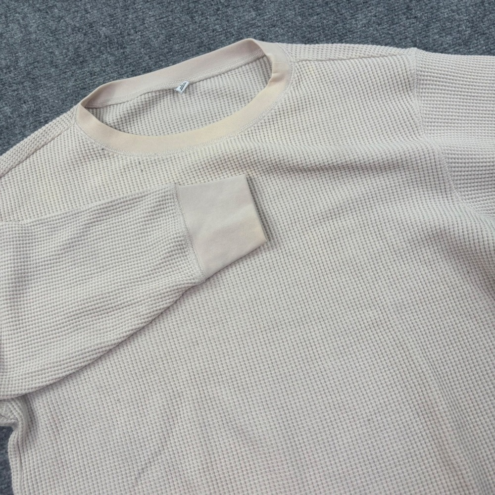 Uniqlo Waffle Knit Thermal Crewneck Large Beige Long Sleeve Shirt Mens